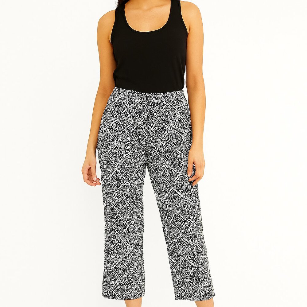 LOFT Ann Taylor Marissa Riviera Black/ White Pattern Cropped Pants Size 10